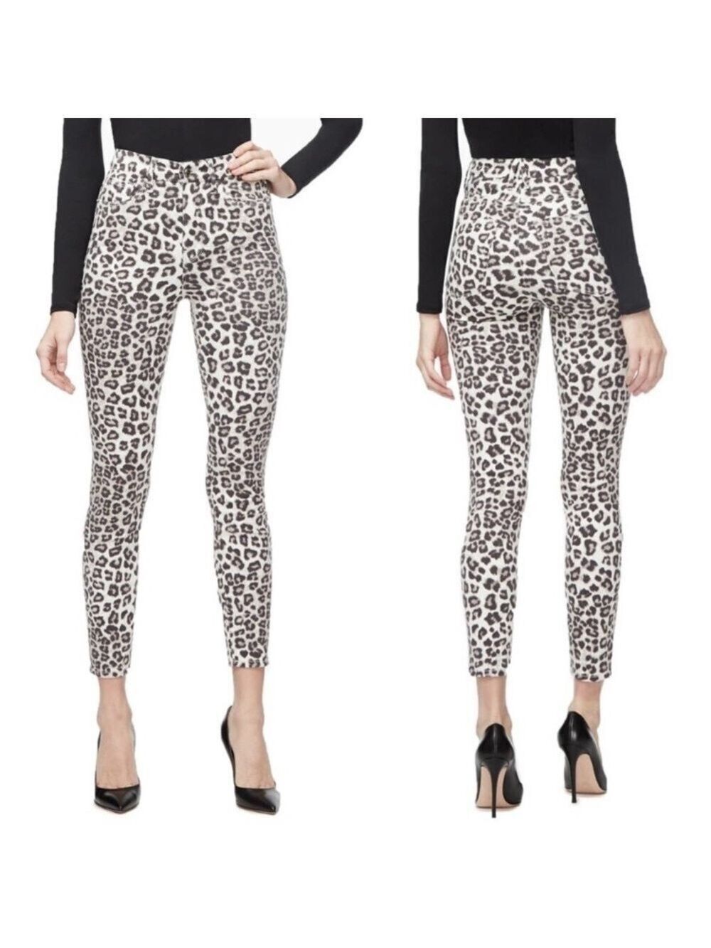 Good American Good Waist Crop Skinny Jeans in Snow Leopard